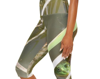 Yoga Capri Leggings (AOP) designed by Carol of clayfullydesigned, Matches Sports Bra