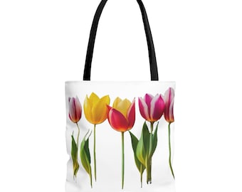 Tote Bag (AOP) with Large Luscious Tulips designed by Carol of clayfullydesigned