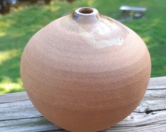 Hand Thrown Stoneware Bud Vase, Reddish Brown Raw Clay with Just a Drizzle of glaze, Reduction fired in a Gas Kiln