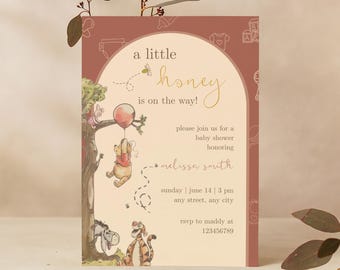 Winnie The Pooh Baby Shower Invitation Template | Disney Baby Shower Invitation | Gender Neutral Baby Shower Invite