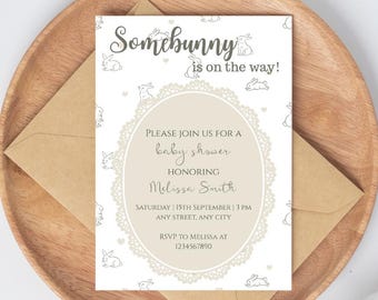 Somebunny Is On The Way Baby Shower Invitation | Minimalistic Gender Neutral Baby Shower Invitation | Bunny Baby Shower Invite