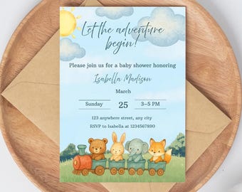 Let The Adventure Begin Baby Shower Invitation Template | Animal Baby Shower Invite | Gender Neutral Baby Shower Invite