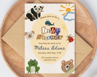 Scrapbook Baby Shower Invitation Template | Retro Baby Shower Invitation Instant Download | Minimalist Baby Shower Invite