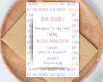 Minimalist Baby Shower Invitation Template | Modern Baby Shower Invite | Pastel Baby Shower Invitation | Oh Baby Gender Neutral Baby Shower