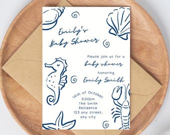Sea Baby Shower Invitation | Minimalistic Baby Shower Invitation | Under The Sea Baby Shower Invitation