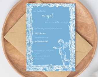 Angel Baby Shower Invitation | Minimalistic Baby Shower Invitation Template