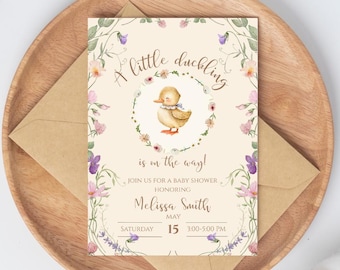 A Little Duckling Baby Shower Invitation Template | Cute Duck Baby Shower Invite Digital Download