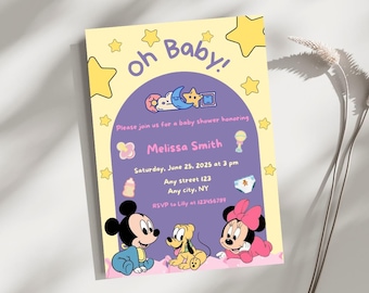 Mickey Mouse Baby Shower Invitation Editable Template | Disney Baby Shower Invitation | Minnie Mouse Baby Shower Invite