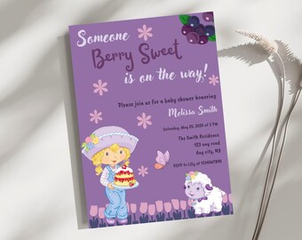 Berry Sweet Baby Shower Invitation Template | Blueberry Baby Shower Invitation | Strawberry Shortcake Baby Shower Invitation Angel Cake