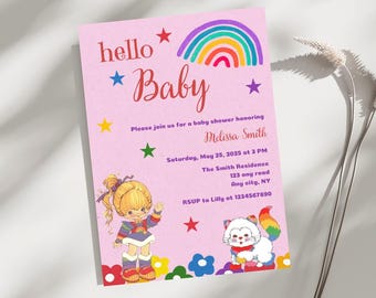 Rainbow Brite Baby Shower Invitation 80ies Baby Shower | Retro Baby Shower Invitation | Vintage Baby Shower Invitation Template