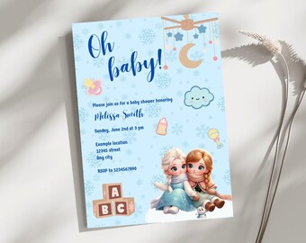 Frozen Baby Shower Invitation Template | Elsa Anna Party Invitation | Frozen Baby Shower Invite
