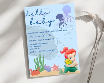 Ariel Baby Shower Invitation | The Little Mermaid Baby Shower Invitation | Under The Sea Baby Shower Invitation