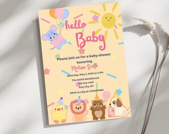 Party Animals Baby Shower Invitation: Editable Baby Shower Invitation Template
