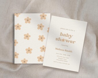 Minimalist Baby Shower Invitation: Beige Retro Baby Shower Invite