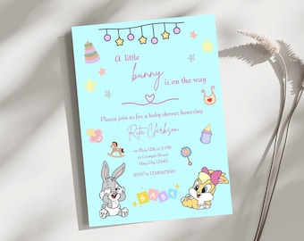 Editable Bugs Bunny Baby Shower Invitation | Looney Tunes Baby Shower Invite
