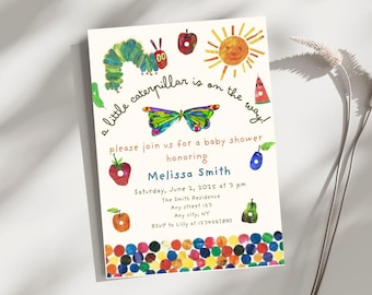 Hungry Caterpillar Baby Shower Invitation The Very Hungry Caterpillar Editable Digital Template Colorful Theme Genderneutral Invite