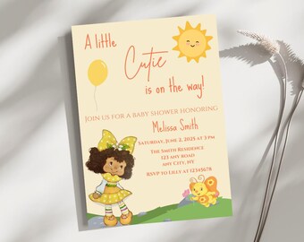 A Little Cutie Girl Baby Shower Invite | African American Girl Baby Shower Invitation | Strawberry Shortcake Baby Shower Invitation Template