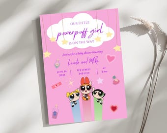 Powerpuff Girls Baby Shower Invitation Template | Editable Girl Baby Shower Invitation Template | Powerpuff Girls Invitation