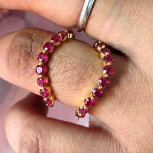 Round Cut Ruby Customizable Aggie Ring Enhancer | Eternity Wrap Band 18K Yellow Gold Vermeil Matching Wedding Ring | Graduation Ring Wrap