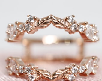 Bladtak trouwringverbeteraar – gebogen 925-zilveren band voor verlovingsring | Op de natuur geïnspireerd bruidsringbeschermer Cadeau voor haar