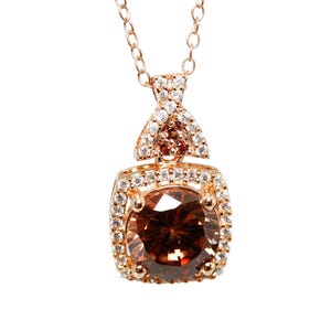 18K Rose Gold Vermeil Brown Diamonds Necklace, Round Cut Brown Diamond Pendant, Bridal Birthstone Jewelry, Handmade Anniversary Gift for Her