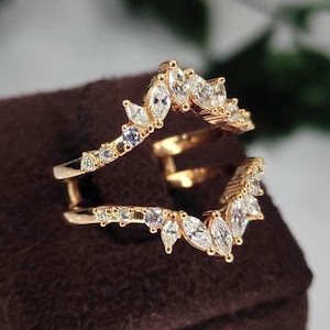 Marquise & Round Cut diamond Wedding Ring Enhancer 18K Rose Gold Vermeil Ring Jacket For Engagement Ring- handmade ring guard Gift For Her