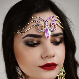 Crystal dance hairpiece, hair accessories, bellydance head piece, ballroom dance headband, ballroom dance jewelry, ab crystal headpiece