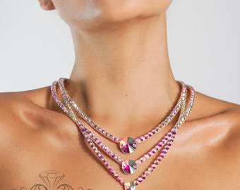 Gleamart Collana lunga del pendente del Rhinestone del maglione