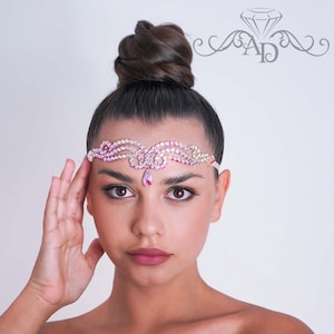 Postiche de danse strass, coiffe de danse orientale, casque de danse de salon, bijoux de danse de salon, accessoire de cheveux de danse, tête en cristal pour abdominaux