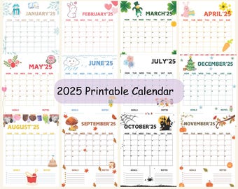 Printable Calendar 2025 | Cute Kids Calendar 2025 | wall calendar | Preschool Cute & Educational Monthly Planner with Colorful Illustrations
