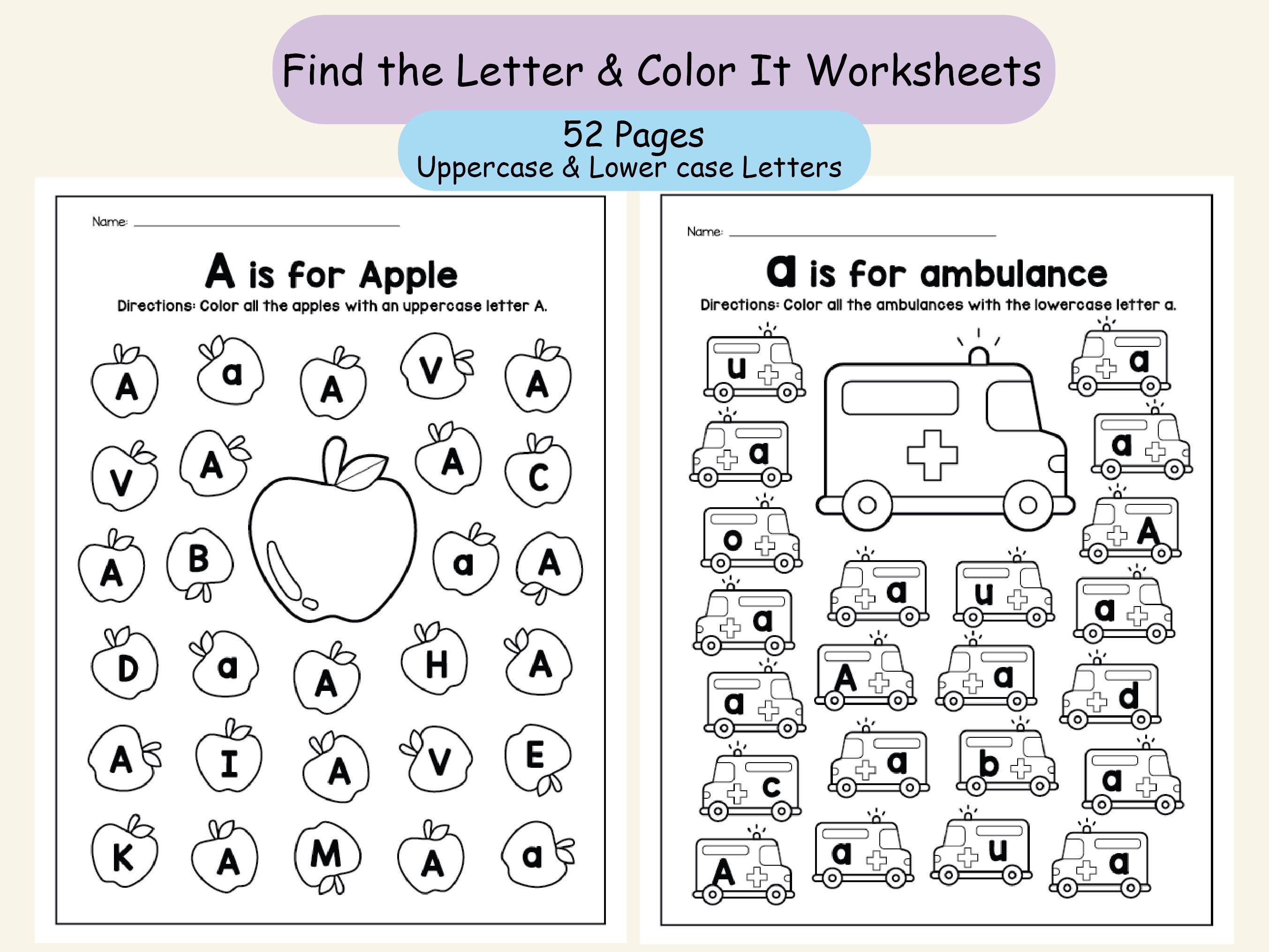 Letter Recognition Worksheets - Find the Letter and Color It, Preschool ...
