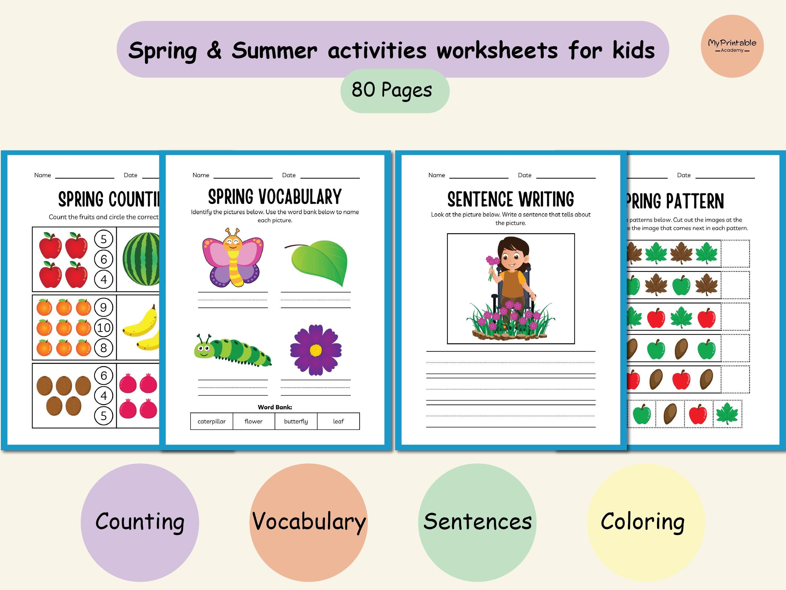 Spring & Summer Activity Worksheets Bundle for Kids | Busy Book | Fun ...