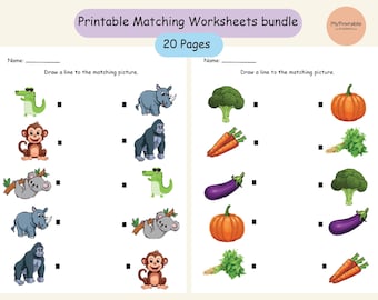 20 Matching Worksheets for preschool and kindergarten | Shape matching | color matching | Printable Toddler Busy Book | Matching Activity
