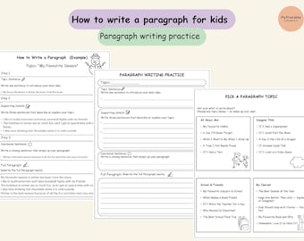 Paragraph Writing Practice Worksheets with example, Printable Guided Writing Prompts, English Writing Practice, Elementary Lesson for Kids.