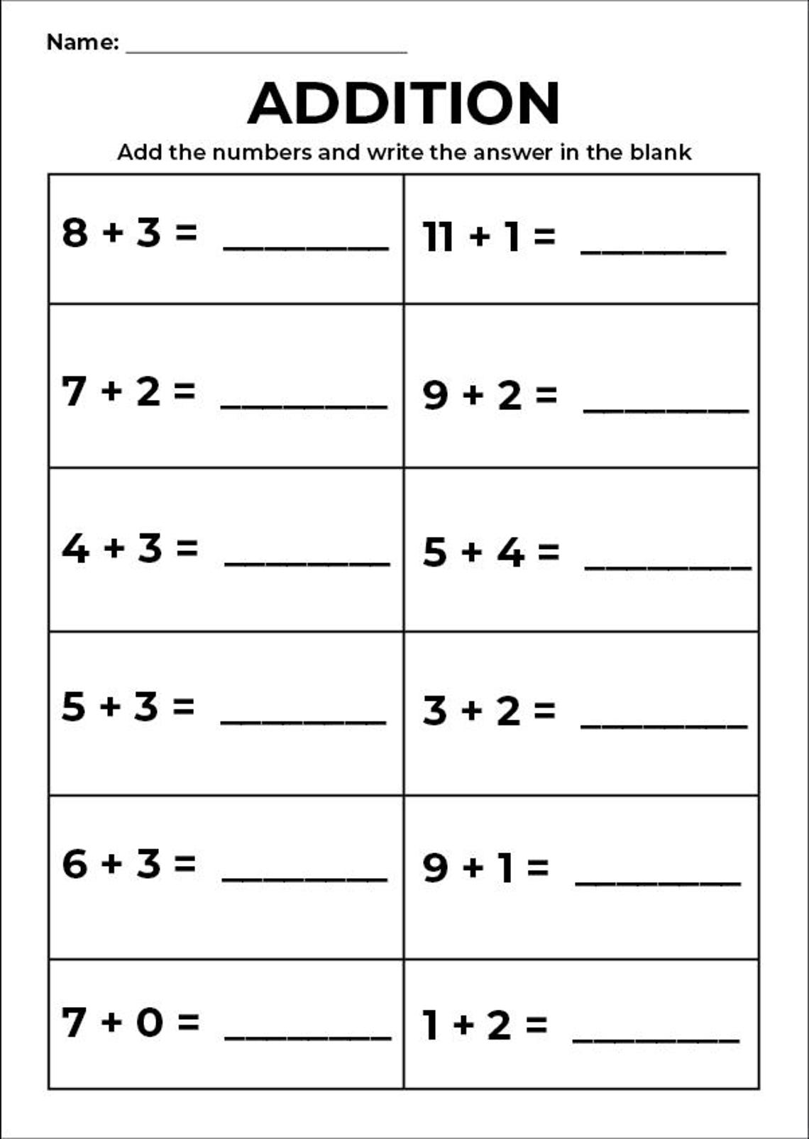 10 Printable Addition Worksheets | Kindergarten-1st Grade-2nd Grade ...