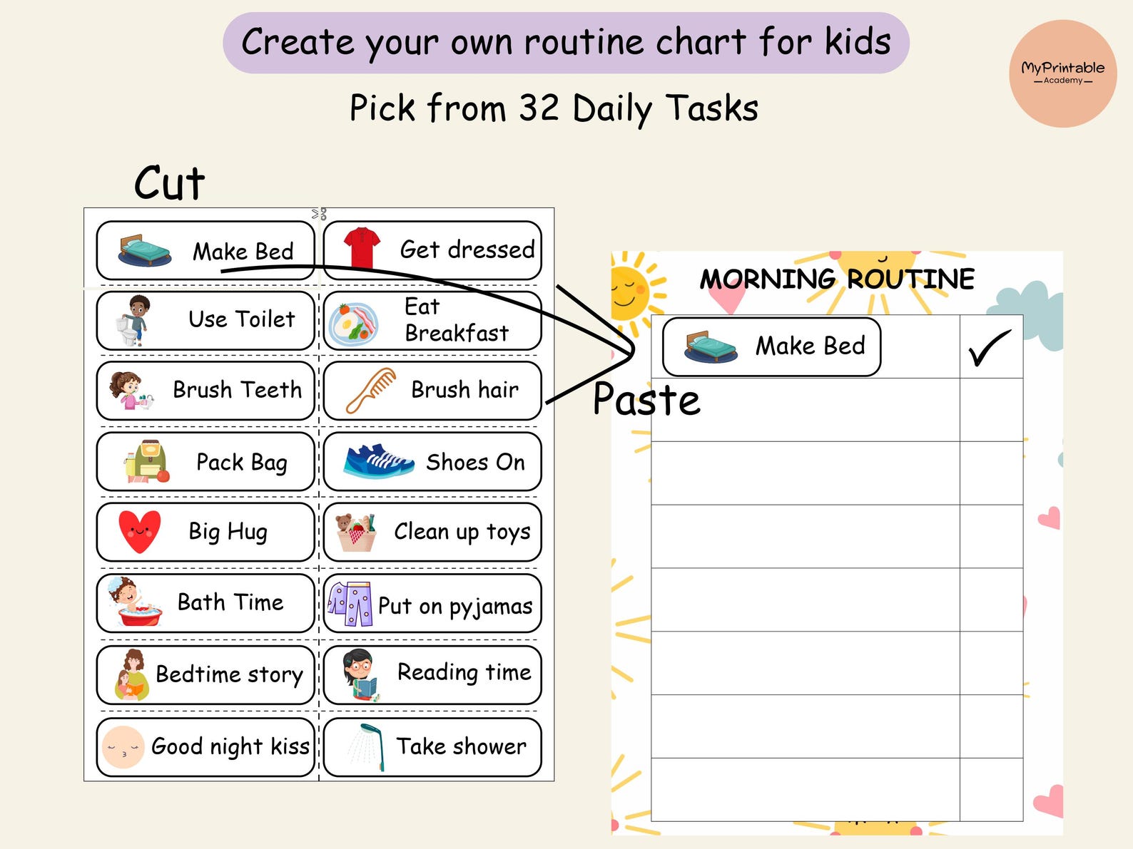 Kids Daily Routine Chart Printable, Morning & Bedtime Routine Checklist ...