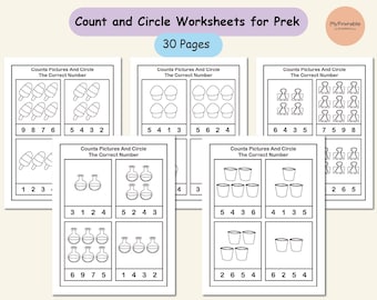 Counting Worksheets for Preschool | Count and Circle the number |  Toddler Maths | Prek Math worksheet |  Numbers Practice | Summer Workbook