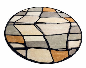 Round Hand-Tufted Wool Rug – Modern Patchwork Design