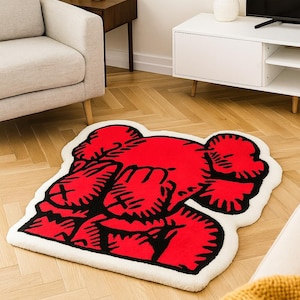 Pink Cartoon Character Rug - KAWS Inspired Design