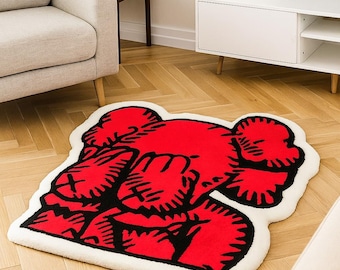 Pink Cartoon Character Rug - KAWS Inspired Design
