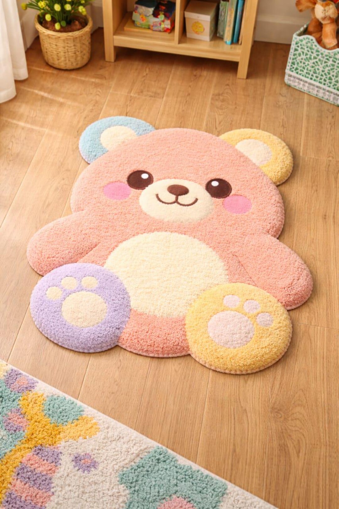 Hand Tufted Wool Teddy Bear Rug | Pastel Nursery Decor - Etsy