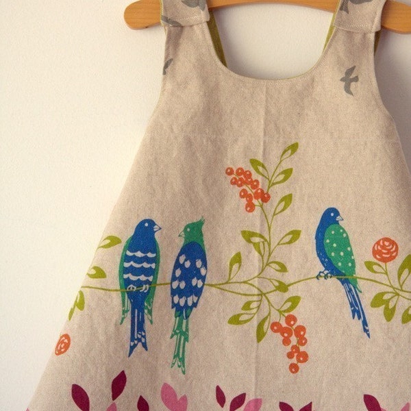 Birdsong Reversible Modern Pinafore Dress by Noah and Lilah - 18mo purple ONLY - Last one available and then sold out