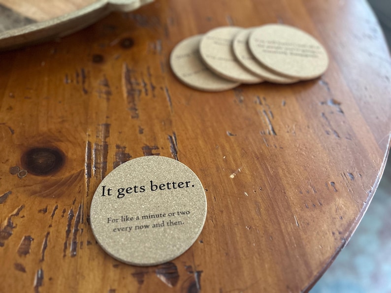 Funny Cork Coasters Set 1 - Disappointing Affirmations, Engraved ...