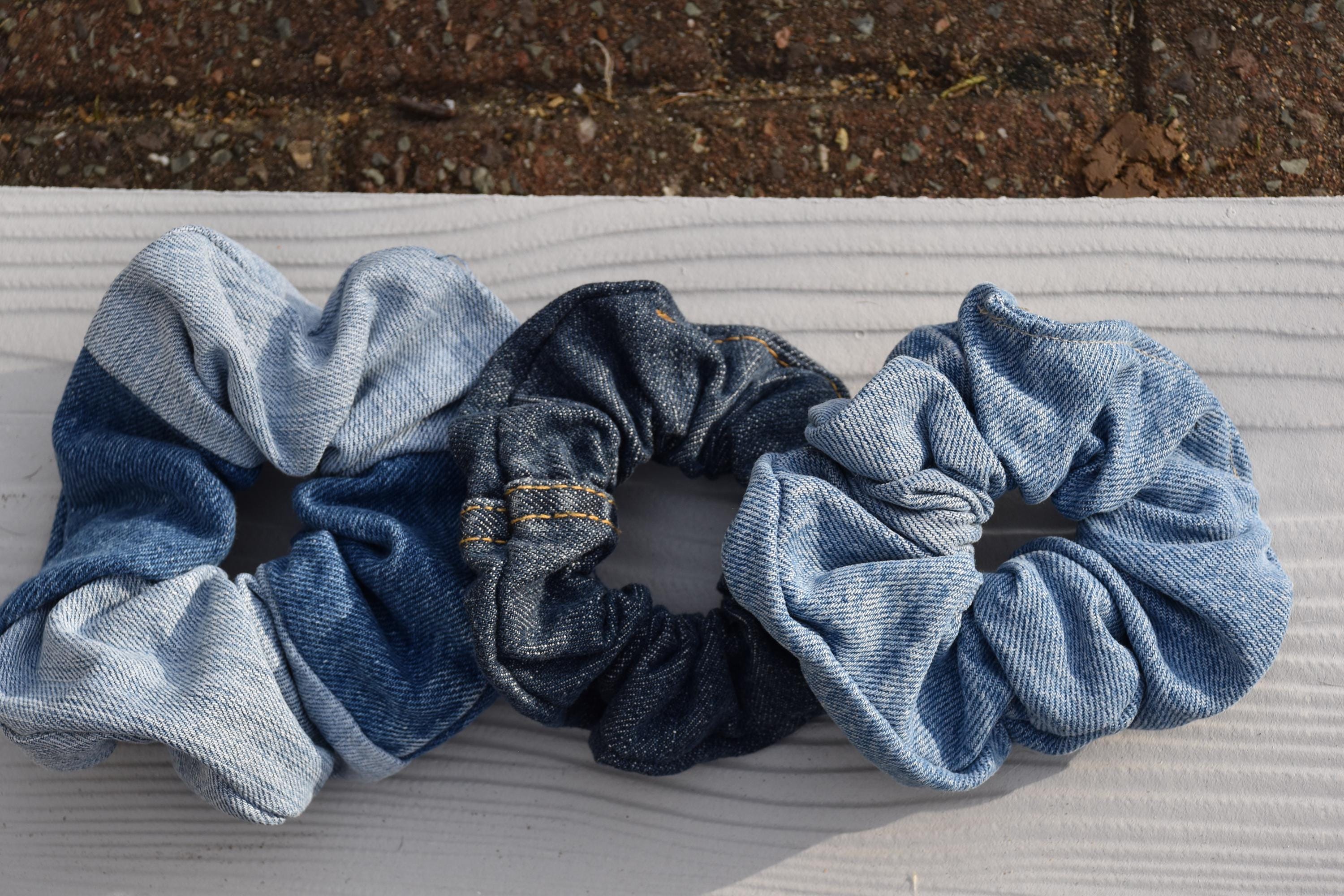 1 Left! Blue Denim Patterned Scrunchie Hair Tie Denim scrunchie Blue For Women | Maje main image 4