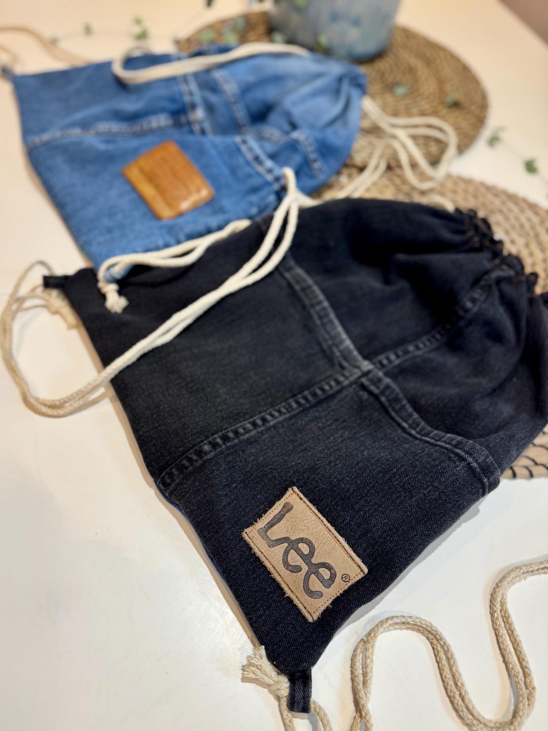 Upcycled Vintage Denim Drawstring Bag: Handmade Duffle Bag - Etsy