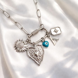 Personalized Stainless Steel Silver Carabiner Charm Necklace, Trendy Jewelry Gift
