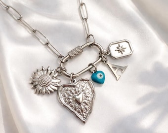 Collar con dije de mosquetón de plata y acero inoxidable personalizado, regalo de joyería de moda