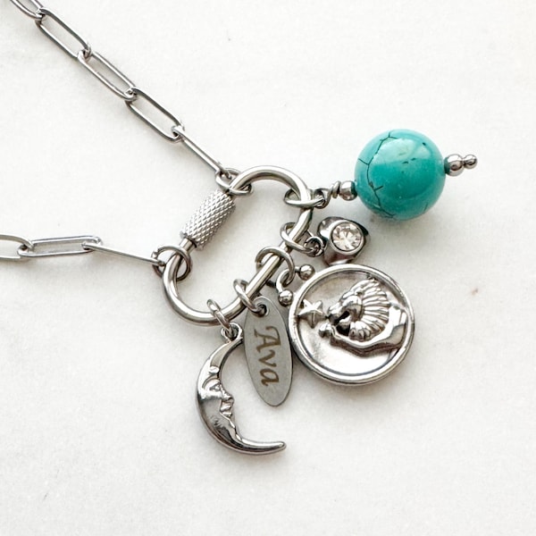 Customizable Silver Carabiner Charm Necklace | Stainless Steel Jewelry Gift