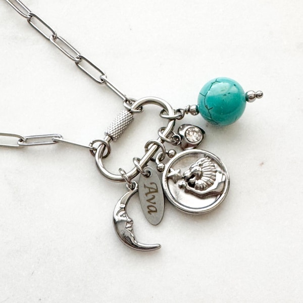 Customizable Silver Carabiner Charm Necklace | Stainless Steel Jewelry Gift