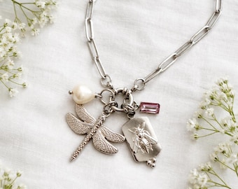 Design Your Own Silver Charm Holder Necklace: Stainless Steel Keepsake Gift